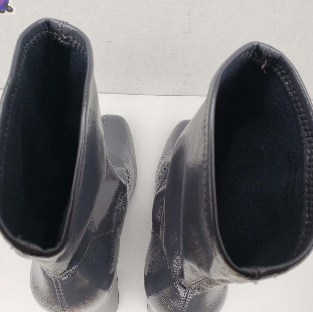 Topshop Faux Patent Leather Gray Pull on Booties Glam Boho Festive Sz 10.5 FLAW - Picture 5 of 11
